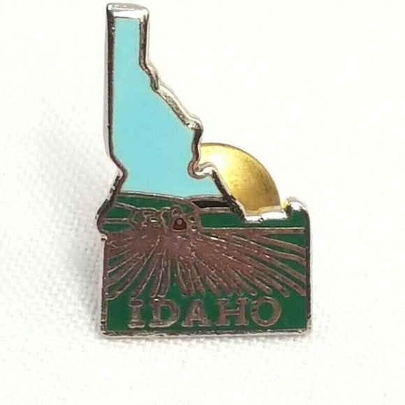 Vintage State of Idaho State Enamel Pin Farmland Blue Green Tie Hat Tack Lapel - Picture 1 of 5